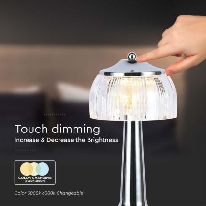 LED Hämardatav laetav puutetundlik laualamp LED/1W/5V 3000-6000K 1800 mAh läikiv kroom