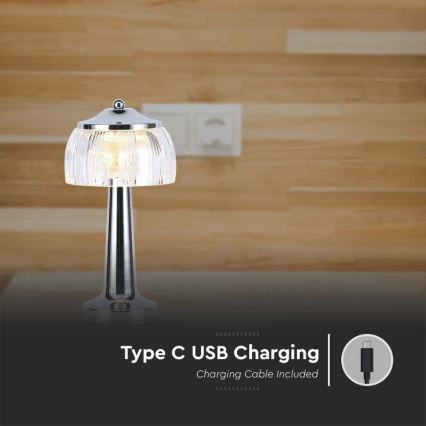 LED Hämardatav laetav puutetundlik laualamp LED/1W/5V 3000-6000K 1800 mAh läikiv kroom