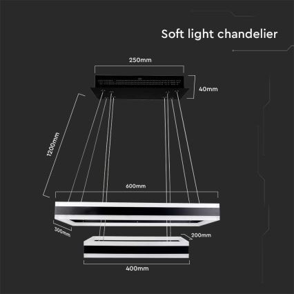 LED Hämardatav lühter LED/113W/230V 3000K must