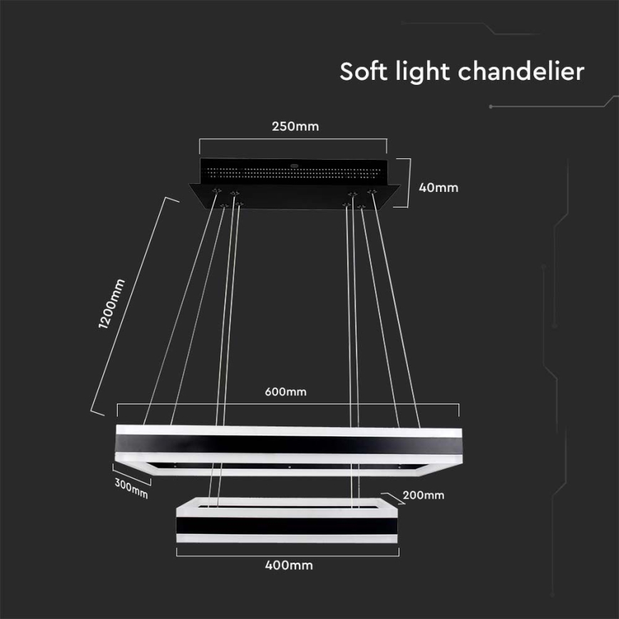 LED Hämardatav lühter LED/113W/230V 3000K must