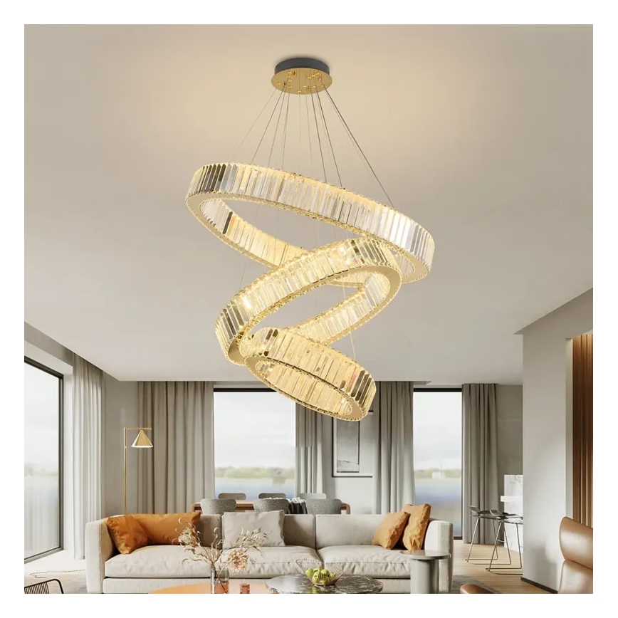 LED Hämardatav kristall-lühter LED/115W/230V 3000-6500K kroom/kuldne + kaugjuhtimispult
