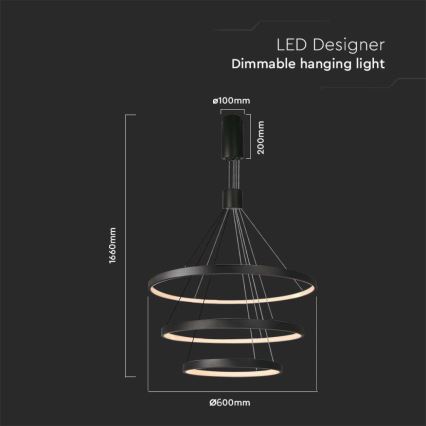 LED Hämardatav lühter LED/46W/230V 3000K must