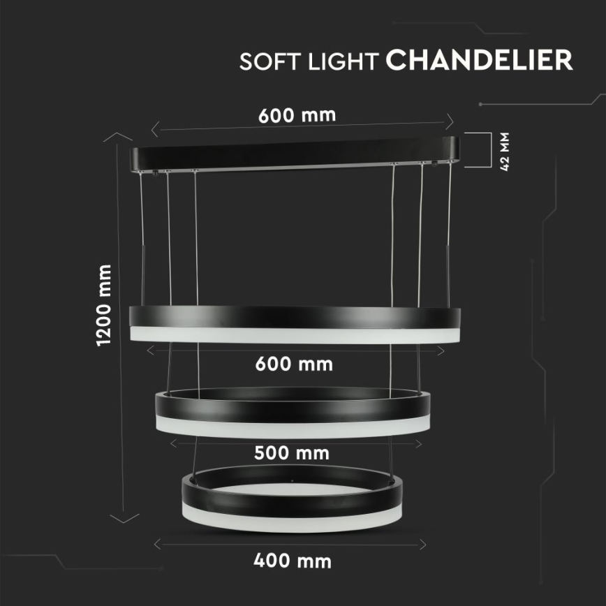 LED Hämardatav lühter LED/86W/230V 3000K must