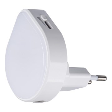 LED hämardatav öövalgusti hämarusanduriga pistikupessa ULOV LED/0,5W/230V valge