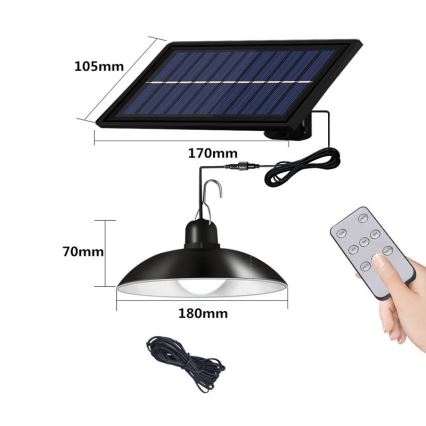 LED Hämardatav päikesepaneeliga lühter LED/1,8W/3,7V IP44 6500K 1600 mAh + kaugjuhtimispult