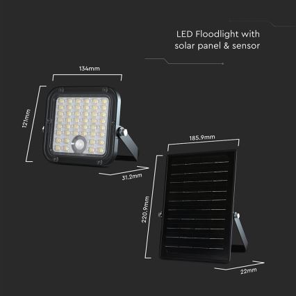 LED Hämardatav päikesepaneeliga prožektor anduriga LED/10W/3,7V 4000/6000K IP65 + kaugjuhtimispult