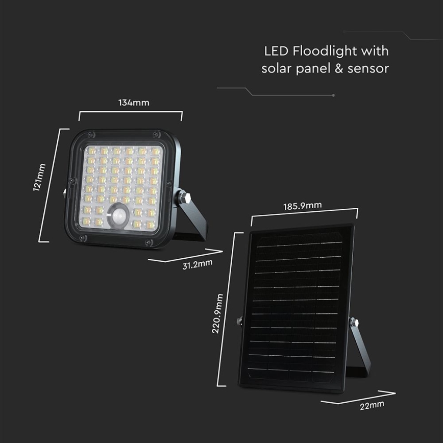 LED Hämardatav päikesepaneeliga prožektor anduriga LED/10W/3,7V 4000/6000K IP65 + kaugjuhtimispult