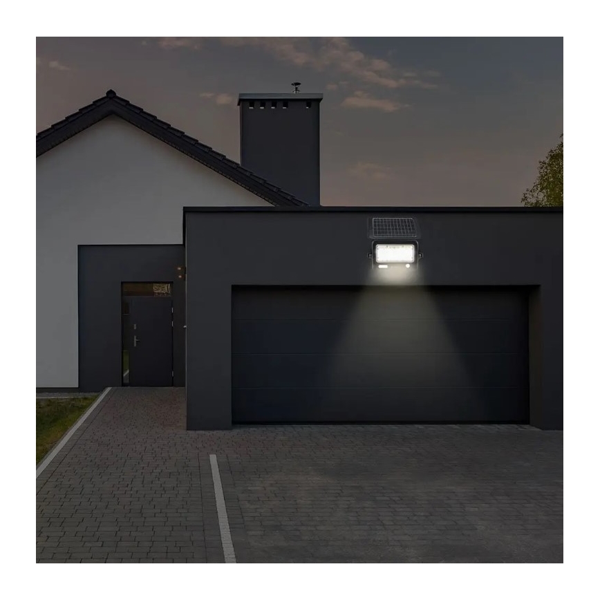 LED Hämardatav päikesepaneeliga prožektor anduriga LED/10W/3,7V 4000K IP65 7200 mAh + USB pesa
