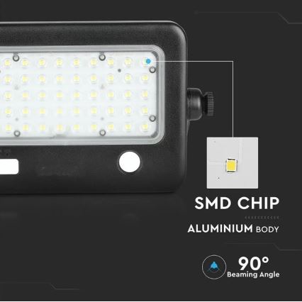 LED Hämardatav päikesepaneeliga prožektor anduriga LED/10W/3,7V 4000K IP65 7200 mAh + USB pesa