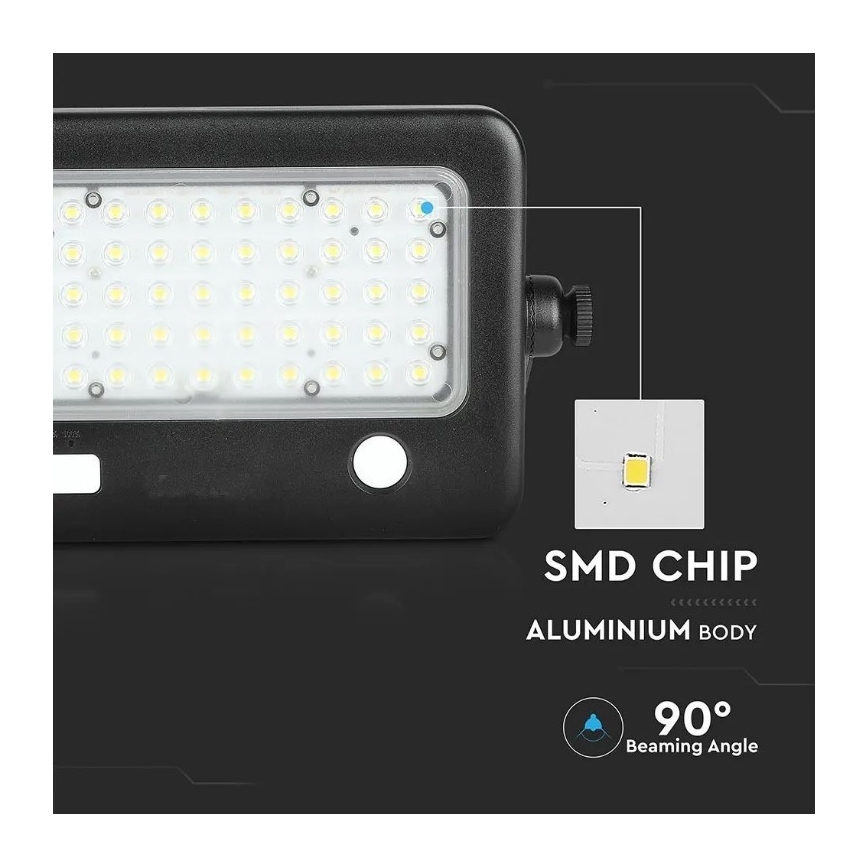 LED Hämardatav päikesepaneeliga prožektor anduriga LED/10W/3,7V 4000K IP65 7200 mAh + USB pesa