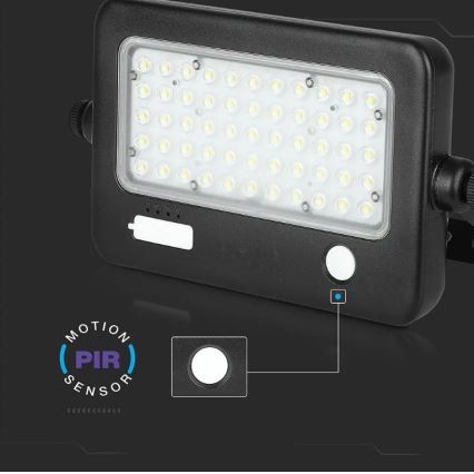 LED Hämardatav päikesepaneeliga prožektor anduriga LED/10W/3,7V 4000K IP65 7200 mAh + USB pesa