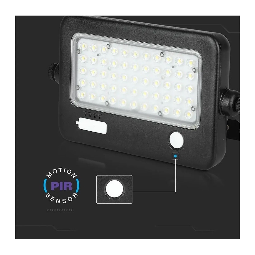 LED Hämardatav päikesepaneeliga prožektor anduriga LED/10W/3,7V 4000K IP65 7200 mAh + USB pesa