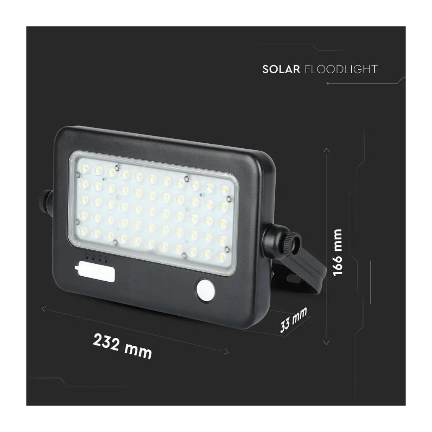 LED Hämardatav päikesepaneeliga prožektor anduriga LED/10W/3,7V 4000K IP65 7200 mAh + USB pesa