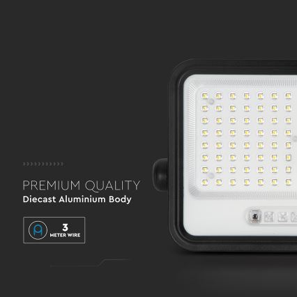 Hämardatav LED-päikesetoitega prožektor LED/200W/3,2V 2000-8000K IP65 10000 mAh must + kaugjuhtimispult