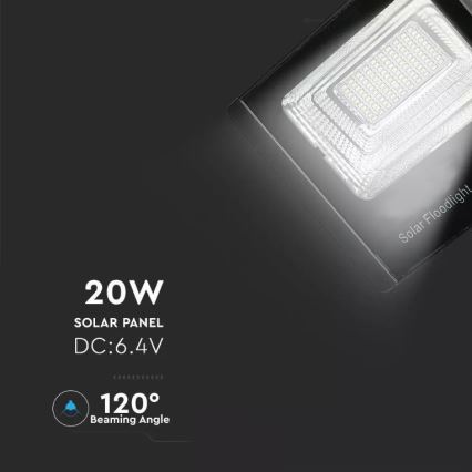 LED Hämardatav päikesepaneeliga prožektor LED/20W/6,4V 4000K IP65 + pult