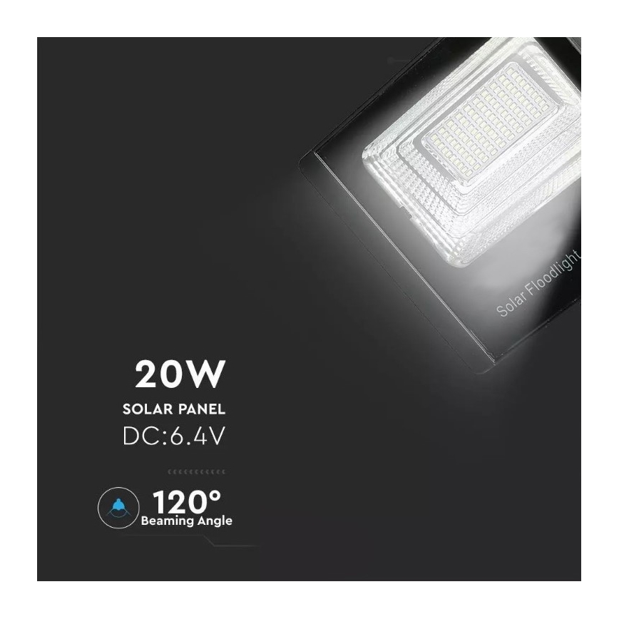 LED Hämardatav päikesepaneeliga prožektor LED/20W/6,4V 4000K IP65 + pult