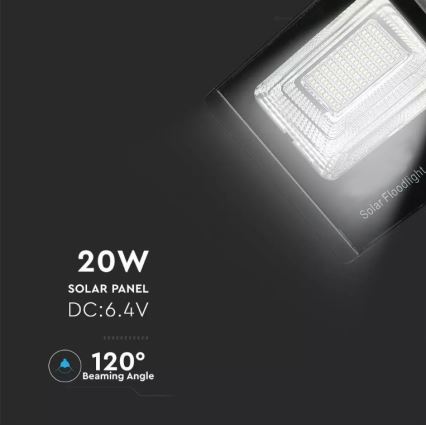 LED Hämardatav päikesepaneeliga prožektor LED/20W/6V 6000K IP65 + pult