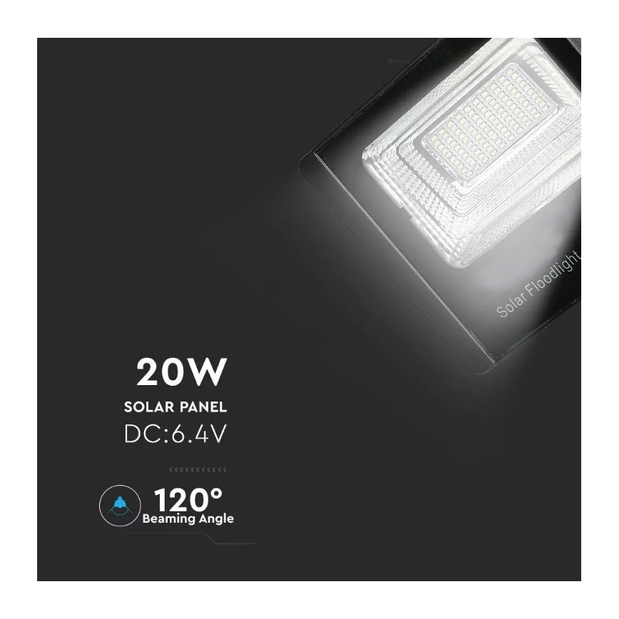 LED Hämardatav päikesepaneeliga prožektor LED/20W/6V 6000K IP65 + pult