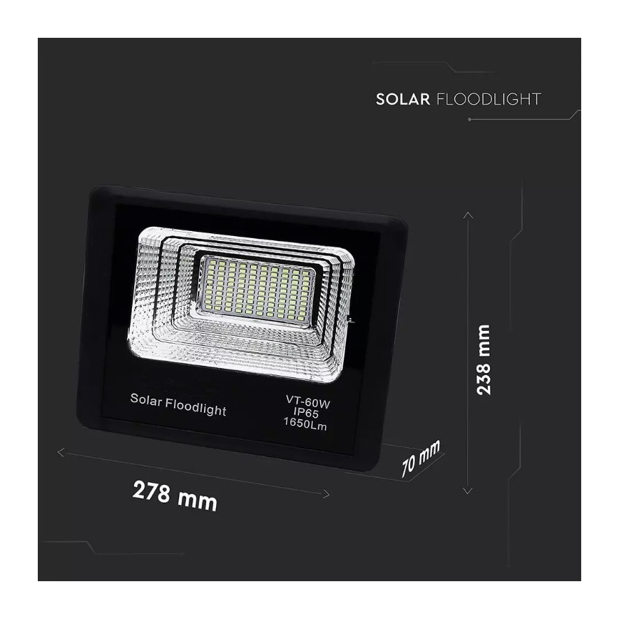 LED Hämardatav päikesepaneeliga prožektor LED/20W/6V 6000K IP65 + pult