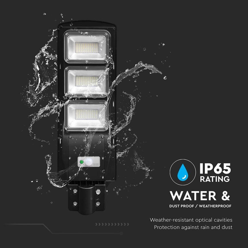 LED Hämardatav päikesepaneeliga tänavalamp koos liikumis- ja hämardusanduriga LED/12W/3,2V 6000K IP65 10000 mAh must + kaugjuhtimispult