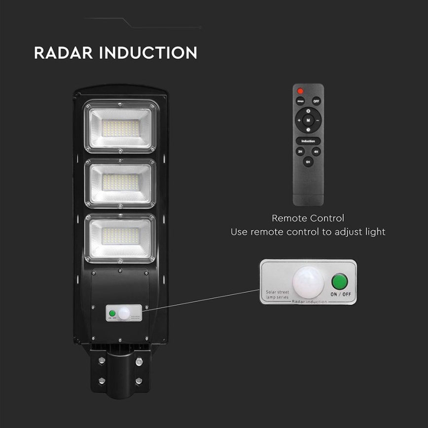 LED Hämardatav päikesepaneeliga tänavalamp koos liikumis- ja hämardusanduriga LED/12W/3,2V 6000K IP65 10000 mAh must + kaugjuhtimispult