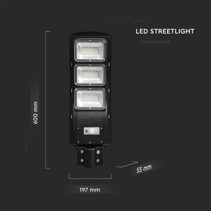 LED Hämardatav päikesepaneeliga tänavalamp koos liikumis- ja hämardusanduriga LED/12W/3,2V 6000K IP65 10000 mAh must + kaugjuhtimispult
