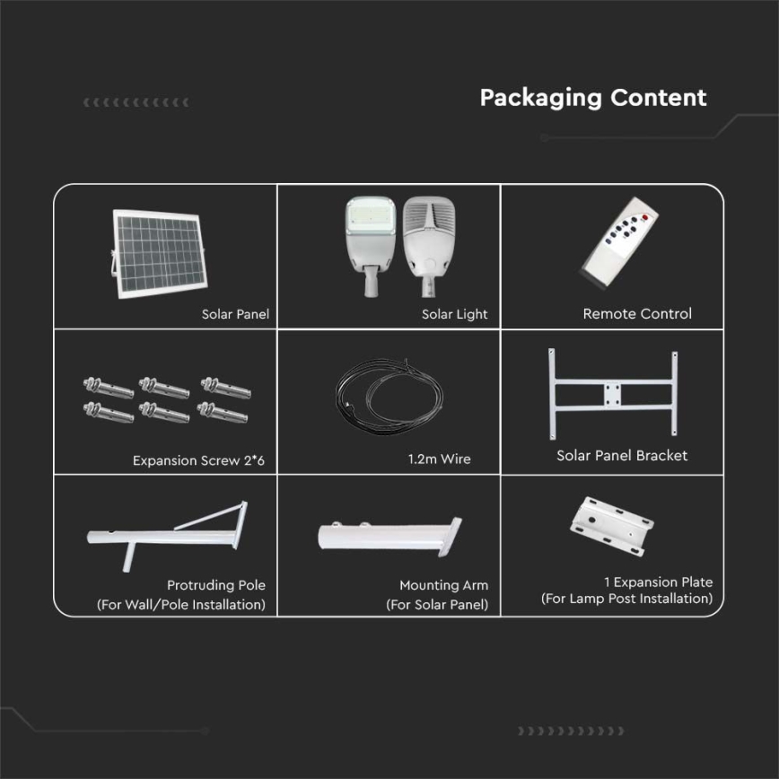 LED Hämardatav päikesepaneeliga tänavalamp SAMSUNG CHIP LED/50W/6,4V 6000K IP65 30000 mAh + kaugjuhtimispult