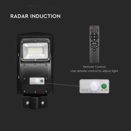 LED Hämardatav päikesepaneeliga tänavalamp koos liikumis- ja hämardusanduriga LED/6W/3,2V 6000K IP65 5000 mAh must + kaugjuhtimispult