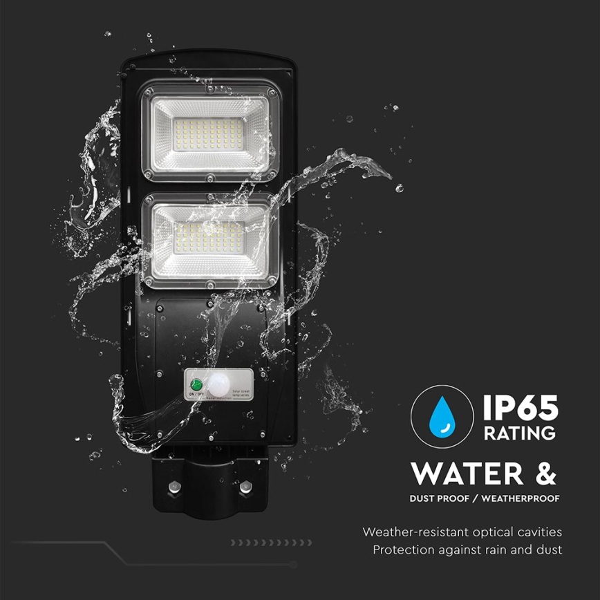 LED Hämardatav päikesepaneeliga tänavalamp koos liikumis- ja hämardusanduriga LED/8W/3,2V 6000K IP65 9000 mAh must + kaugjuhtimispult