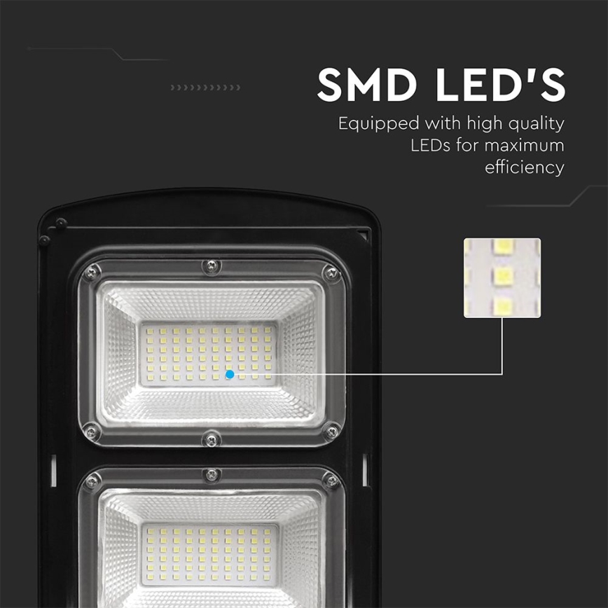 LED Hämardatav päikesepaneeliga tänavalamp koos liikumis- ja hämardusanduriga LED/8W/3,2V 6000K IP65 9000 mAh must + kaugjuhtimispult