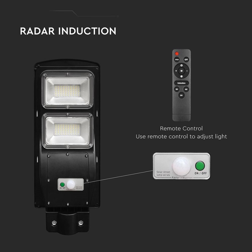 LED Hämardatav päikesepaneeliga tänavalamp koos liikumis- ja hämardusanduriga LED/8W/3,2V 6000K IP65 9000 mAh must + kaugjuhtimispult