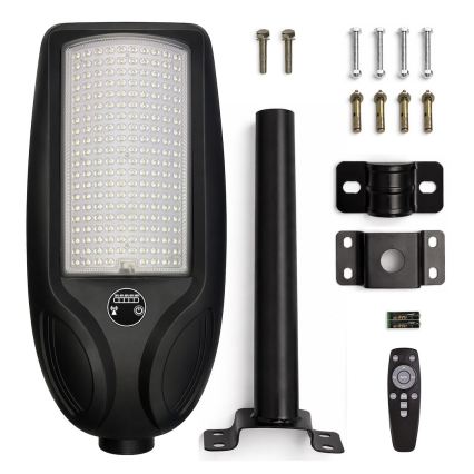 Hämardatav LED-päikese tänavavalgusti anduriga VENICE LED/200W/3,2V 12000 mAh IP65 must + kaugjuhtimispult