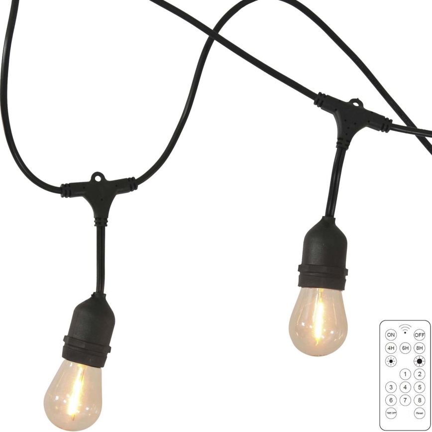 LED Hämardatav päikesepaneeliga väli valguskett PARTY 10xE27/3,7V 10 m IP44 + kaugjuhtimispult