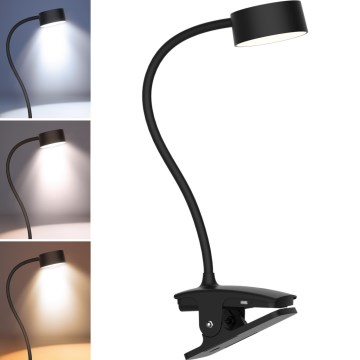LED Hämardatav paindlik laetav laualamp klambriga LED/2W/1800 mAh 3000/4000/6500K must