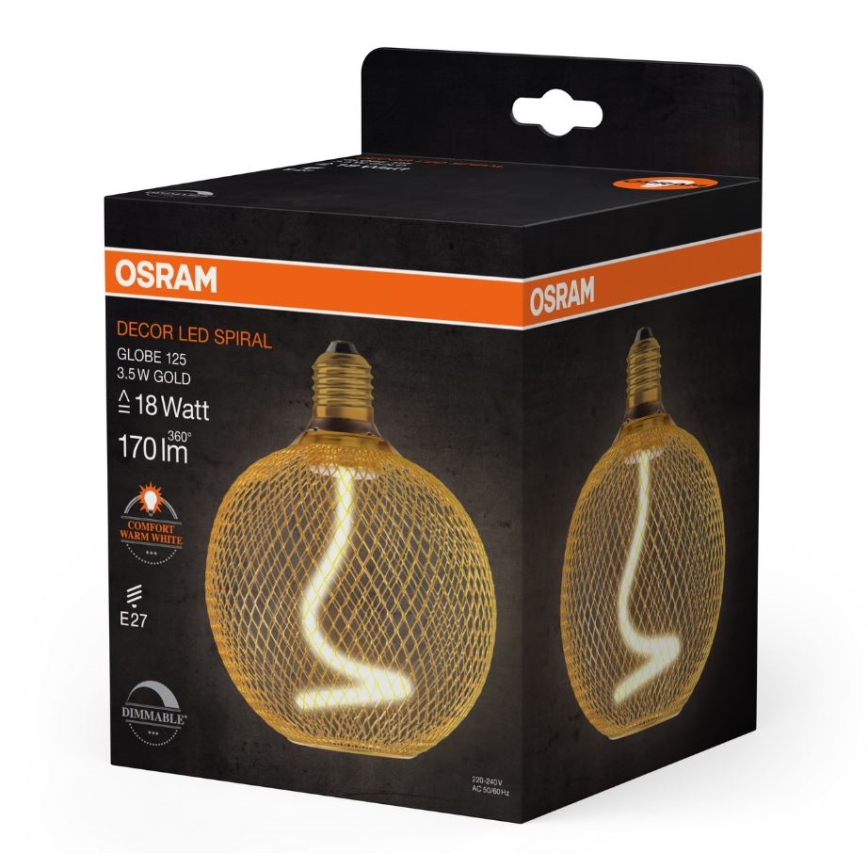 LED Hämardatav pirn DECOR FILAMENT G125 E27/3,5W/230V 1800K kuldne - Osram