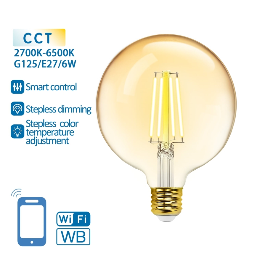 LED Hämardatav pirn FILAMENT G125 E27/6W/230V 2700-6500K Wi-Fi - Aigostar