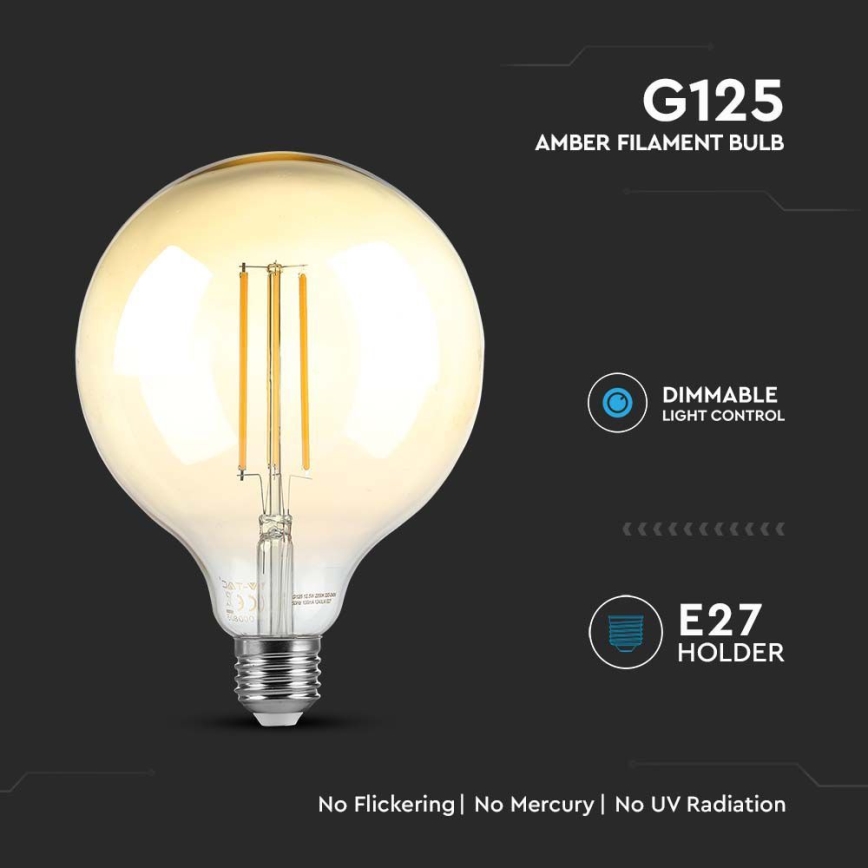 LED Hämardatav pirn FILAMENT G125 E27/8W/230V 2200K