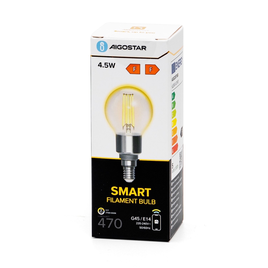 LED Hämardatav pirn FILAMENT G45 E14/4,5W/230V 2700-6500K Wi-Fi - Aigostar