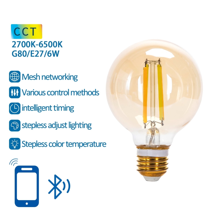 LED Hämardatav pirn FILAMENT MESH Nutikas G80 E27/6W/230V 2700-6500K - Aigostar