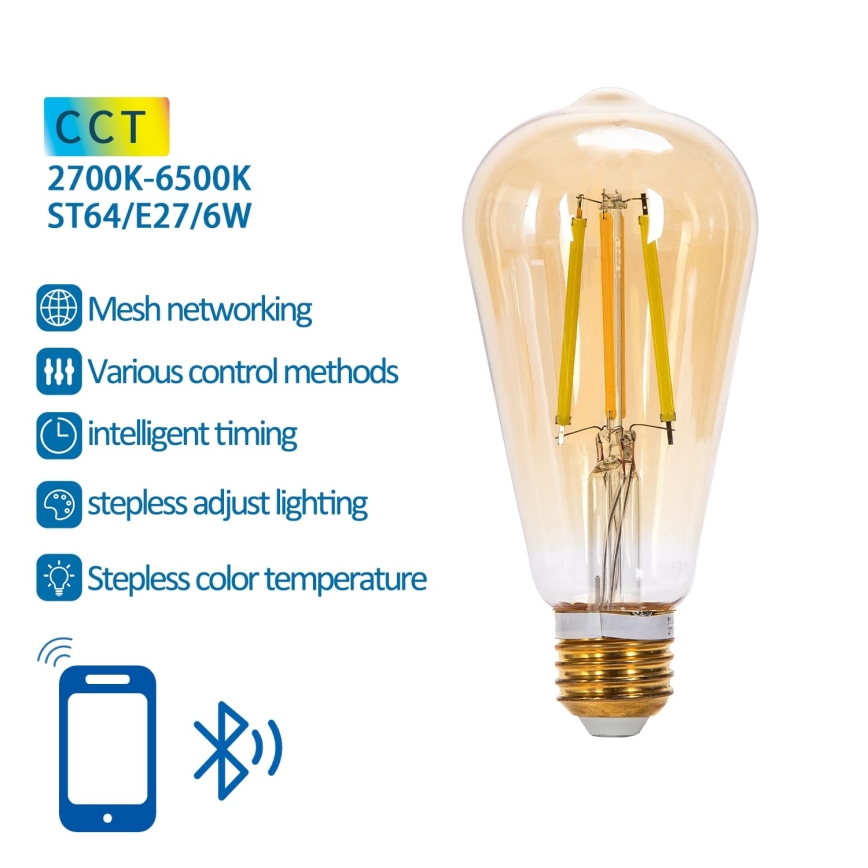 LED Hämardatav pirn FILAMENT MESH Nutikas ST64 E27/6W/230V 2700-6500K - Aigostar