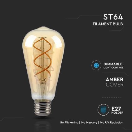 LED Hämardatav pirn FILAMENT ST64 E27/4,8W/230V 1800K