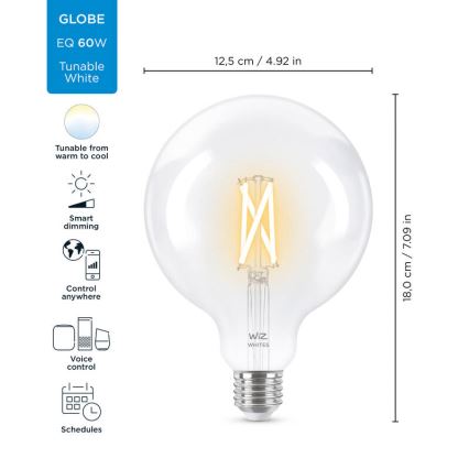 LED Hämardatav pirn FILAMENT G125 E27/7W/230V 2700-6500K CRI 90 Wi-Fi - WiZ