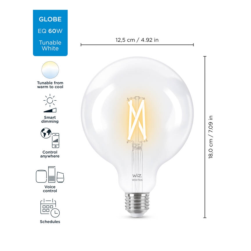 LED Hämardatav pirn FILAMENT G125 E27/7W/230V 2700-6500K CRI 90 Wi-Fi - WiZ