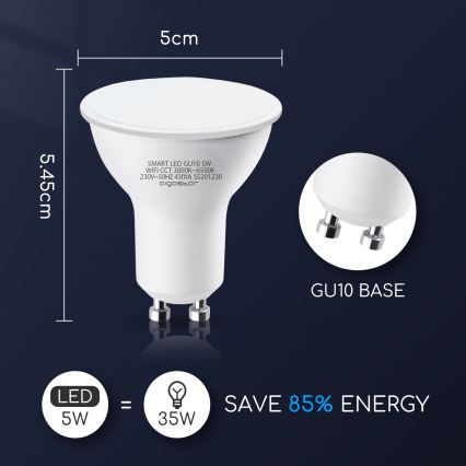 LED Hämardatav pirn GU10/5W/230V 3000-6500K Wi-Fi - Aigostar