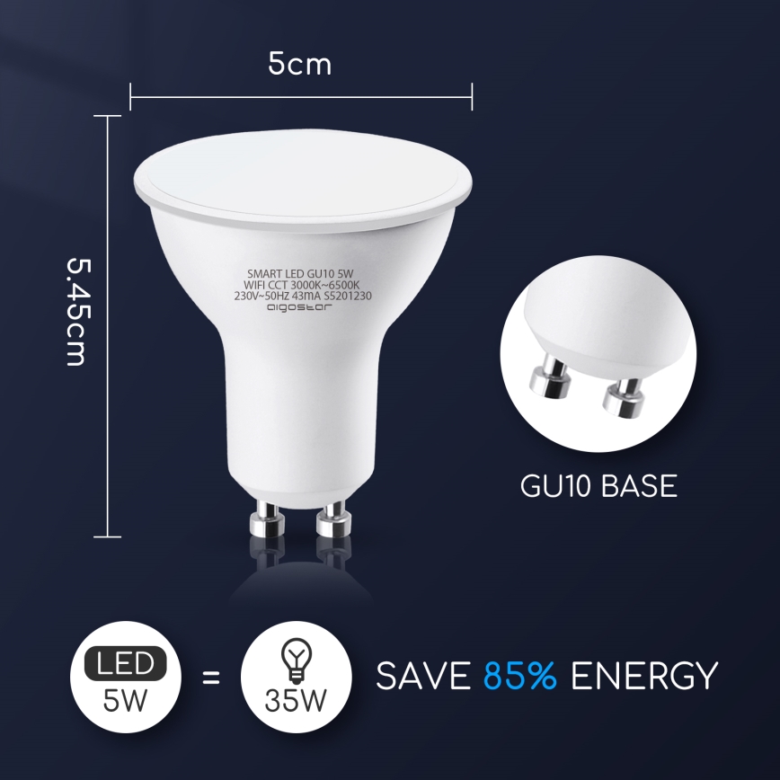 LED Hämardatav pirn GU10/5W/230V 3000-6500K Wi-Fi - Aigostar
