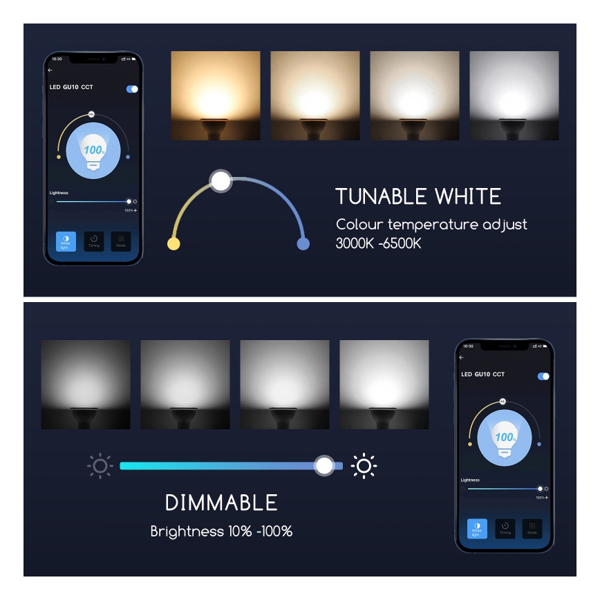 LED Hämardatav pirn GU10/7W/230V 3000-6500K Wi-Fi - Aigostar