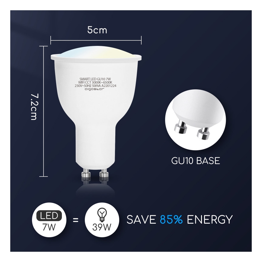 LED Hämardatav pirn GU10/7W/230V 3000-6500K Wi-Fi - Aigostar