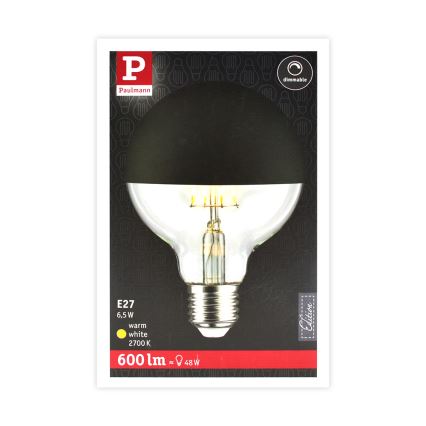 LED Hämardatav pirn peegelsfäärilise korgiga GLOBE G95 E27/6,5W/230V 2700K must - Paulmann 28676