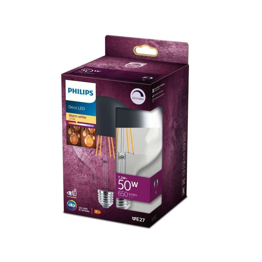 LED Hämardatav pirn peegelsfäärilise korgiga DECO Philips G125 E27/7,2W/230V 2700K