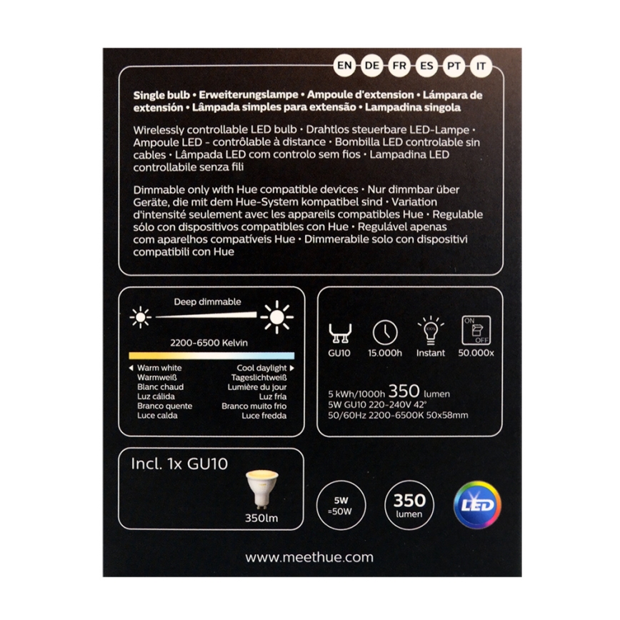 LED Hämardatav pirn Philips Hue WHITE AMBIANCE 1xGU10/4,3W/230V 2200-6500K